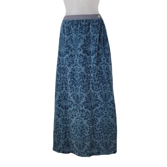 Vtg Bill Atkinson 60s Velvet Skirt Sz XS Small 25" Waist Blue Jaquard Long Maxi - Picture 2 of 8